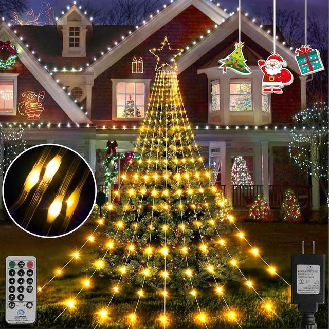 With Remote Control Christmas Tree Lights, 9 Christmas Tree Waterfall  Lights, 8 Mode Waterproof Fairy Lights Indoor And Outdoor Christmas Tree  Decorat