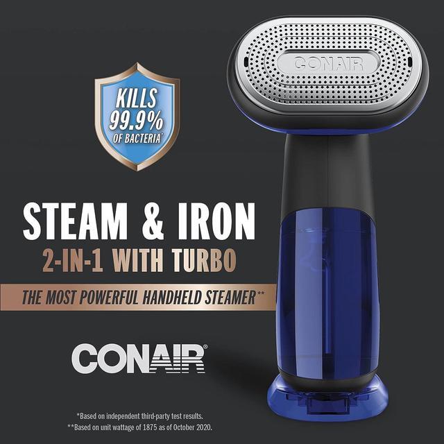 Alt view image 2 of 7 - 2-in-1 Handheld Steamer and Iron for Clothes, Turbo ExtremeSteam 1875W Garment Steamer and Clothing Iron,Black / Blue