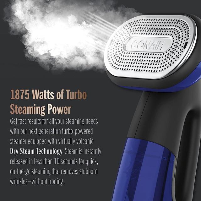 Alt view image 3 of 7 - 2-in-1 Handheld Steamer and Iron for Clothes, Turbo ExtremeSteam 1875W Garment Steamer and Clothing Iron,Black / Blue