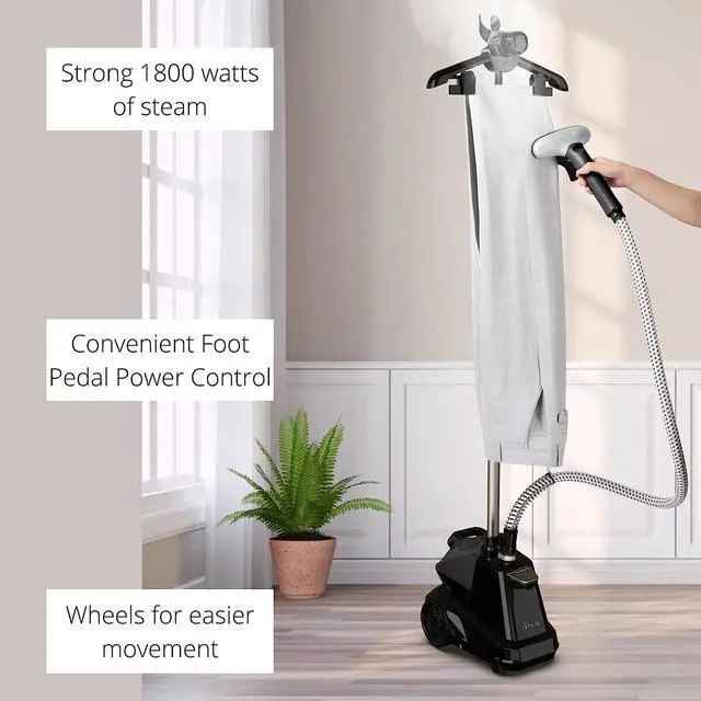 Alt view image 2 of 7 - Heavy Duty Commercial Full-Size Garment Steamer with Foot Pedals and Extra Large 3L (101.5 oz) Water Tank, 1800 watts of Poweful Steam (Navy)