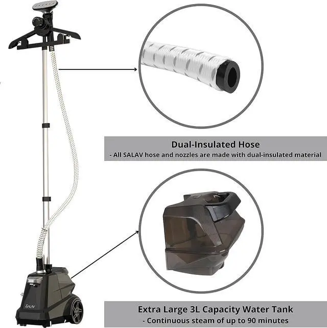 Alt view image 4 of 7 - Heavy Duty Commercial Full-Size Garment Steamer with Foot Pedals and Extra Large 3L (101.5 oz) Water Tank, 1800 watts of Poweful Steam (Navy)