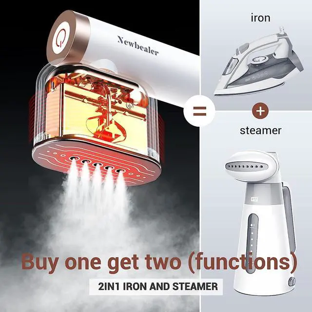 Alt view image 2 of 7 - Newbealer Handheld Steamer for Clothes, Horizontal & Vertical Steaming, Rotatable Dry Ironing, 2 Steam Levels 15s Heat Up, 302 Powerful Clothing Iron w/Silicone Rest, Ironing Glove