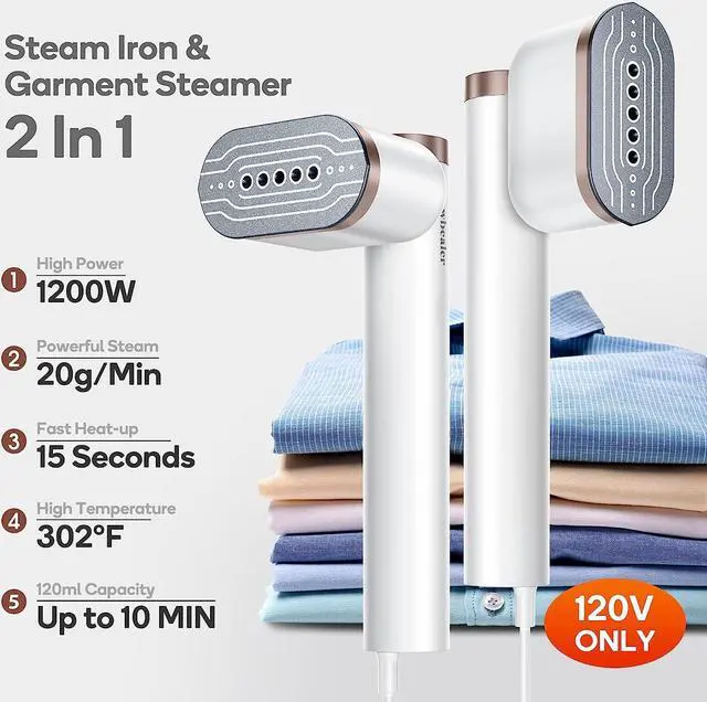 Alt view image 3 of 7 - Newbealer Handheld Steamer for Clothes, Horizontal & Vertical Steaming, Rotatable Dry Ironing, 2 Steam Levels 15s Heat Up, 302 Powerful Clothing Iron w/Silicone Rest, Ironing Glove