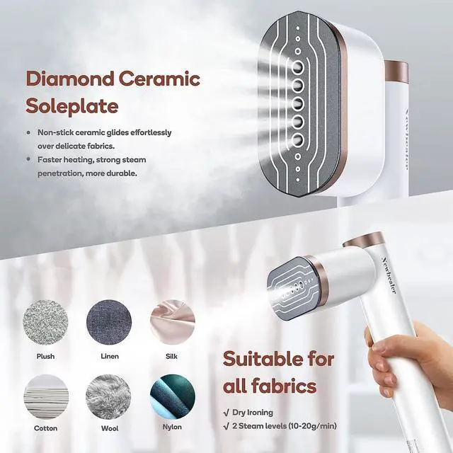 Alt view image 4 of 7 - Newbealer Handheld Steamer for Clothes, Horizontal & Vertical Steaming, Rotatable Dry Ironing, 2 Steam Levels 15s Heat Up, 302 Powerful Clothing Iron w/Silicone Rest, Ironing Glove