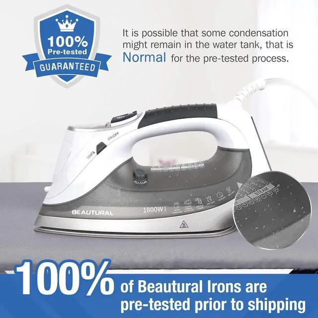 Alt view image 7 of 7 - BEAUTURAL 1800-Watt Steam Iron with Digital LCD Screen, Double-Layer and Ceramic Coated Soleplate, 3-Way Auto-Off, 9 Preset Temperature and Steam Settings for Variable Fabric Gray