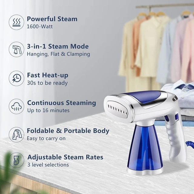 Alt view image 2 of 5 - 1600-Watt Garment Steamer for Clothes, Portable & Foldable, Fast Heat Up in 30s, Travel Steamer with 3 Brushes
