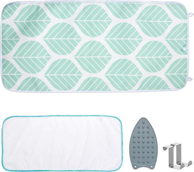 Ironing Mat, Portable Ironing Pad 39.4 x 18.9 inch Table Top Iron Board 5  in 1 Travel Ironing Blanket for Washer, Dryer, Counter top, Green Leaf 