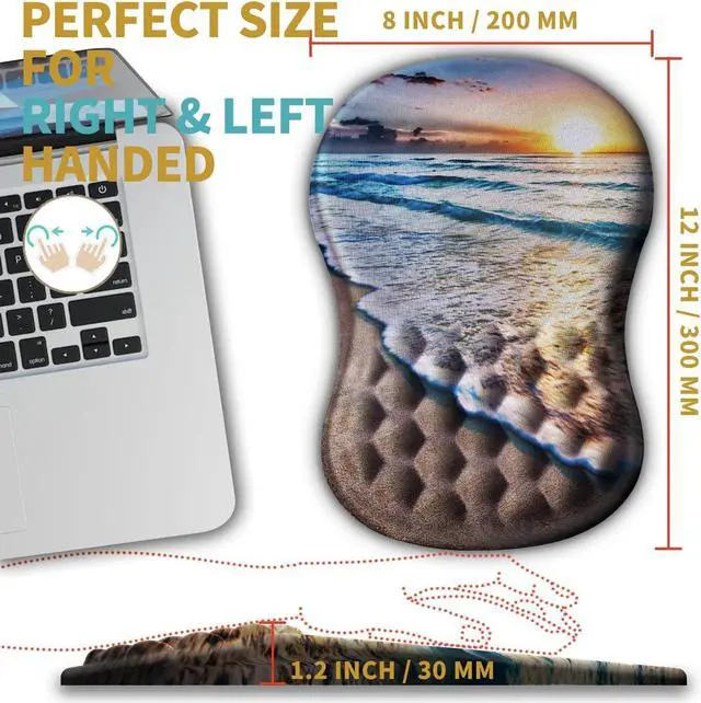 Alt view image 4 of 6 - Ergonomic Mouse Pad Wrist Support with Massage Design Wrist Rest Pain Relief Mousepad with Memory Foam&Non-Slip PU Base Mouse Pads for Wireless Mouse & Desk (12x8 inch Sunrise Beach)