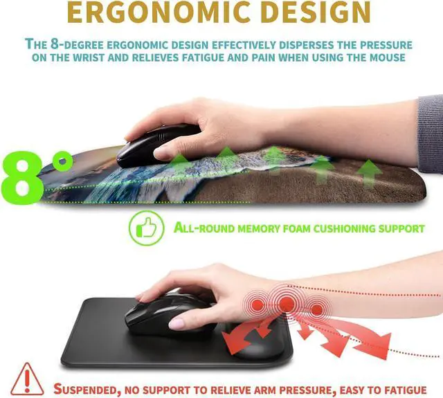 Alt view image 5 of 6 - Ergonomic Mouse Pad Wrist Support with Massage Design Wrist Rest Pain Relief Mousepad with Memory Foam&Non-Slip PU Base Mouse Pads for Wireless Mouse & Desk (12x8 inch Sunrise Beach)