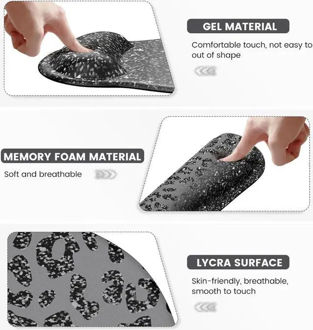 Alt view image 4 of 7 - iLeadon Mouse Pad Set, 4in1 Ergonomic Desk Mat with Wrist Rest | Keyboard Wrist Rest and Coaster Set with Mouse Pad, Desk Pad Mat and Keyboard Pad for Home Office, Black Leopard