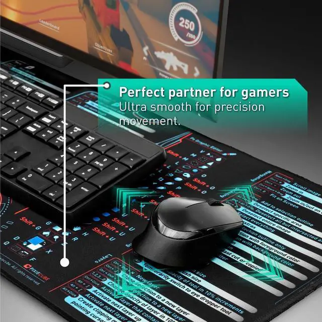 Alt view image 5 of 7 - Windows, Office, Excel, Adobe Photoshop Shortcut Keys Extended Large Mouse Pad | Gaming Desk Mat for PC. Stitched Edge Non-Slip Base Mousepad, Keyboard Mat