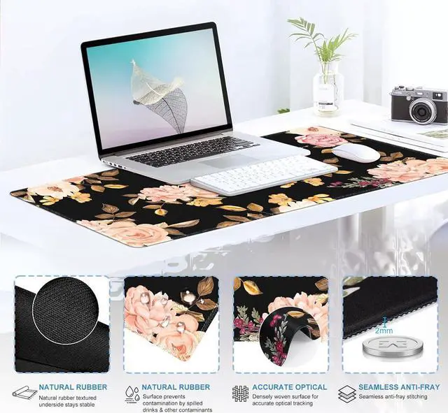 Alt view image 4 of 7 - iCasso Floral 4in1 Computer Mat, 35.4"x15.7" Work Mat for Computer | Retro Ergonomic Desk Pad Including Keyboard Wrist Rest, Mousepad Set for Teacher Cubicle Office Computer Setup