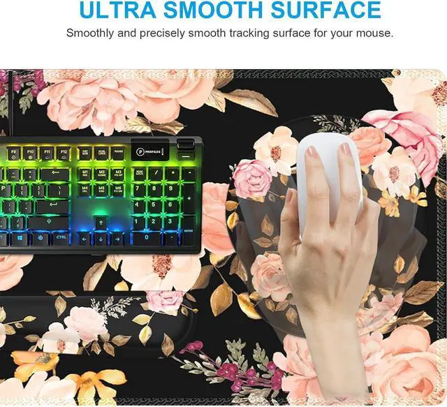 Alt view image 5 of 7 - iCasso Floral 4in1 Computer Mat, 35.4"x15.7" Work Mat for Computer | Retro Ergonomic Desk Pad Including Keyboard Wrist Rest, Mousepad Set for Teacher Cubicle Office Computer Setup