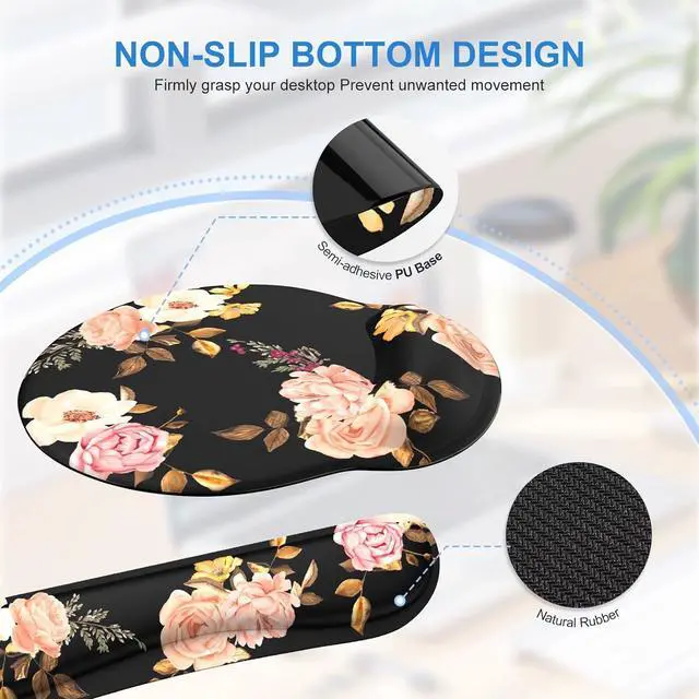 Alt view image 6 of 7 - iCasso Floral 4in1 Computer Mat, 35.4"x15.7" Work Mat for Computer | Retro Ergonomic Desk Pad Including Keyboard Wrist Rest, Mousepad Set for Teacher Cubicle Office Computer Setup