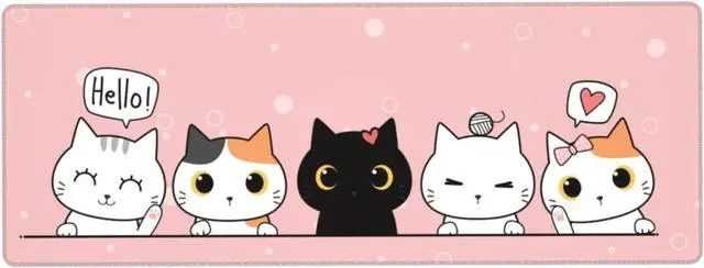 Alt view image 2 of 7 - Pink Cute Kittens Cat Gaming Mouse Pad XL, Non Slip Rubber Base Mousepad, Stitched Edges Desk Pad, Extended Large Mice Pad,31.5 X 11.8 Inch