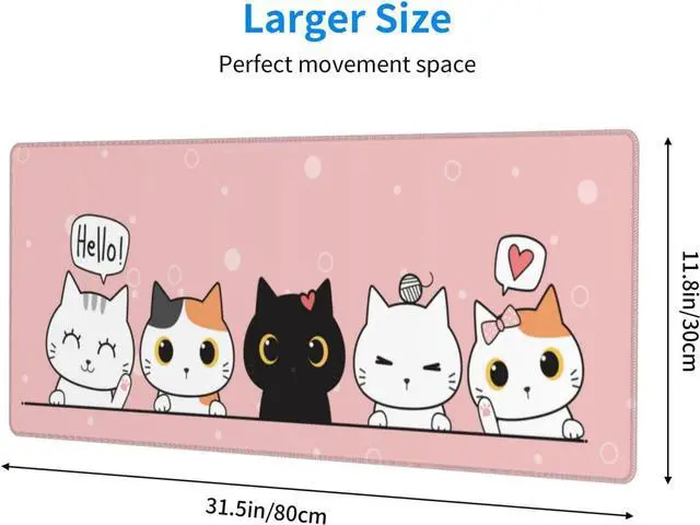 Alt view image 4 of 7 - Pink Cute Kittens Cat Gaming Mouse Pad XL, Non Slip Rubber Base Mousepad, Stitched Edges Desk Pad, Extended Large Mice Pad,31.5 X 11.8 Inch