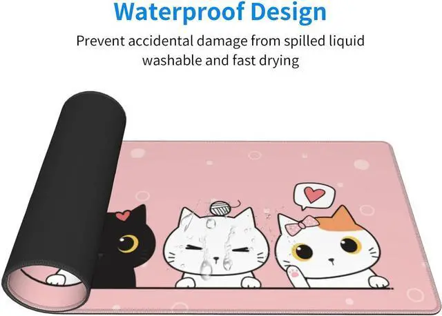 Alt view image 5 of 7 - Pink Cute Kittens Cat Gaming Mouse Pad XL, Non Slip Rubber Base Mousepad, Stitched Edges Desk Pad, Extended Large Mice Pad,31.5 X 11.8 Inch