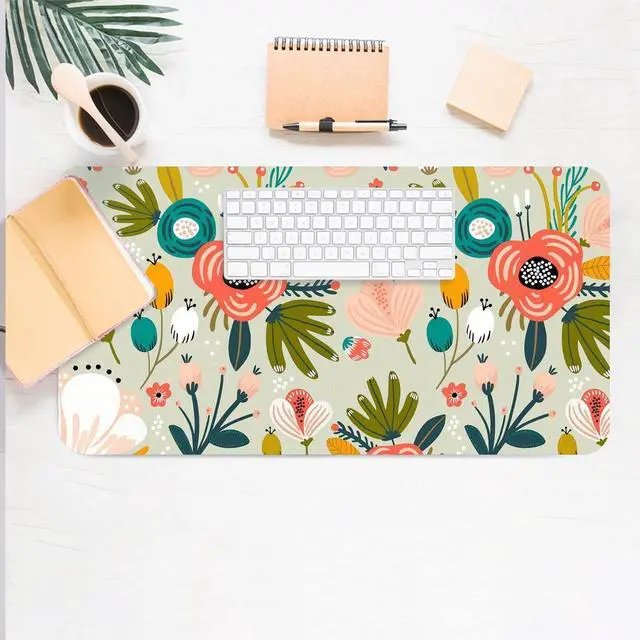 Alt view image 5 of 7 - Floral Desk Mat, Large Non-Slip Leather Desk Pad Green 23.6"x11.8" | Anti-Slip Computer PC Laptop Protector Gaming Mouse Pads for Office Home Decorations