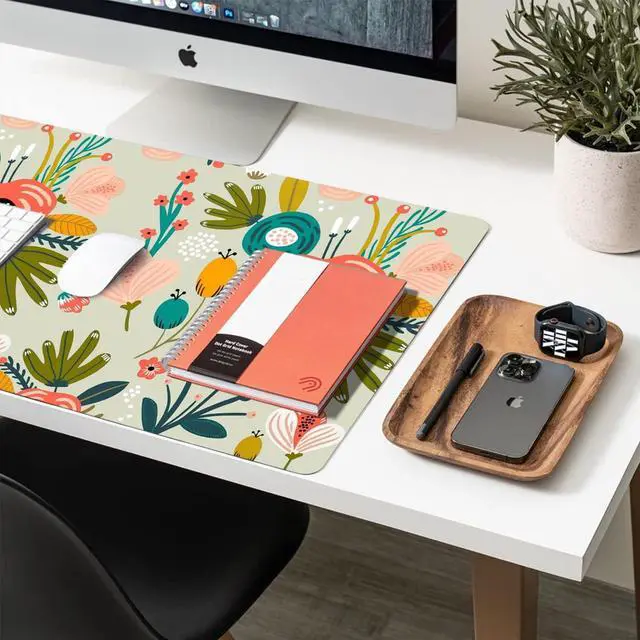 Alt view image 6 of 7 - Floral Desk Mat, Large Non-Slip Leather Desk Pad Green 23.6"x11.8" | Anti-Slip Computer PC Laptop Protector Gaming Mouse Pads for Office Home Decorations