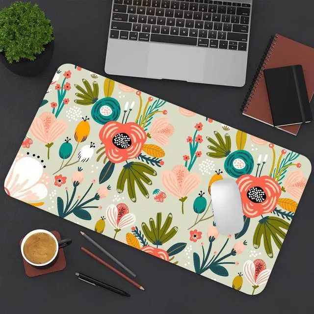 Alt view image 7 of 7 - Floral Desk Mat, Large Non-Slip Leather Desk Pad Green 23.6"x11.8" | Anti-Slip Computer PC Laptop Protector Gaming Mouse Pads for Office Home Decorations