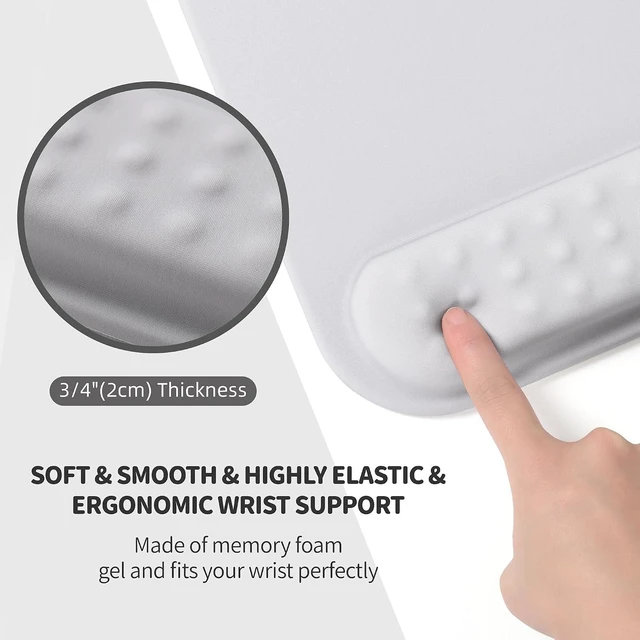 Alt view image 4 of 7 - Superfine Fiber Soft Memory Foam Ergonomic Mouse Pad with Wrist Rest Support, Comfortable Large Gray Mousepad with Non-Slip Base for Computer, Gaming, Office, etc
