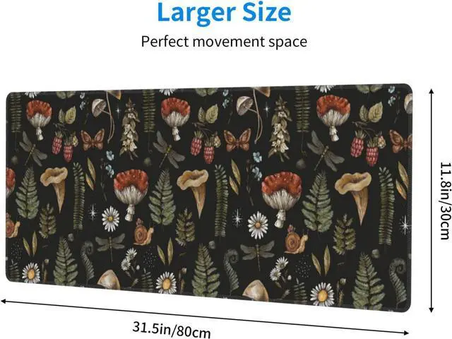 Alt view image 5 of 7 - Wild Forest Mushrooms Mouse Pad Extra Large Gaming Mouse Pad for Desk,Keyboard Mouse Mat Desk Pad for Computer Laptop 31.5"X11.8"