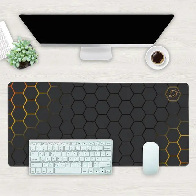 Alt view image 2 of 7 - Desk Mat, Black Gold Honeycomb Technology Extended Gaming Mouse Pad Large, 35.4"x15.7" Big Mouse Pad with Non-Slip Base and Stitched Edge, Long Computer Keyboard Mouse Mat for Home Office Work