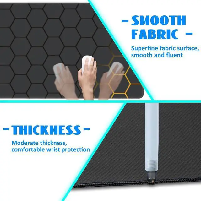 Alt view image 5 of 7 - Desk Mat, Black Gold Honeycomb Technology Extended Gaming Mouse Pad Large, 35.4"x15.7" Big Mouse Pad with Non-Slip Base and Stitched Edge, Long Computer Keyboard Mouse Mat for Home Office Work