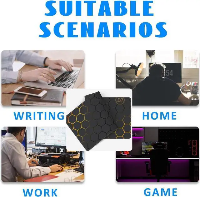 Alt view image 7 of 7 - Desk Mat, Black Gold Honeycomb Technology Extended Gaming Mouse Pad Large, 35.4"x15.7" Big Mouse Pad with Non-Slip Base and Stitched Edge, Long Computer Keyboard Mouse Mat for Home Office Work