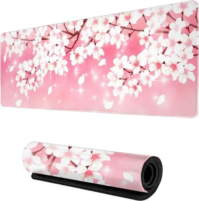 Main image of Pink Cherry Blossoms Gaming Mouse Pad XL, Large Non Slip Rubber Mousepad, Stitched Edges Desk Pad, Long Extended Mice Pad,31.5'' X 11.8''