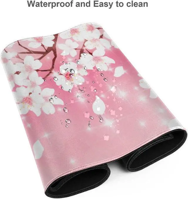Alt view image 3 of 5 - Pink Cherry Blossoms Gaming Mouse Pad XL, Large Non Slip Rubber Mousepad, Stitched Edges Desk Pad, Long Extended Mice Pad,31.5'' X 11.8''