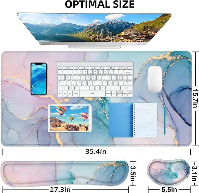 Alt view image 6 of 7 - Desk Mat Mouse Pad with Wrist Rest 4-in-1 Large Mouse Pads for Desk Ergonomic Mouse Pad and Keyboard Wrist Rest Gaming Keyboard Mat for Office Home