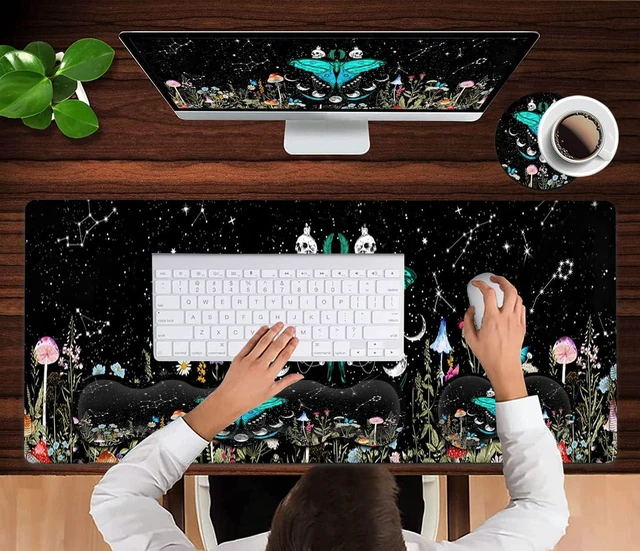 Alt view image 4 of 7 - Large Mouse Pad, Ergonomic Mouse Wrist Support + Keyboard Wrist Rest Set+ Extended Gaming Mouse Pad Moth Moon Phase Witchy Office Desk Mat Black Writing Mat Laptop Protector Accessories Desk Pad