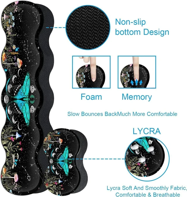 Alt view image 6 of 7 - Large Mouse Pad, Ergonomic Mouse Wrist Support + Keyboard Wrist Rest Set+ Extended Gaming Mouse Pad Moth Moon Phase Witchy Office Desk Mat Black Writing Mat Laptop Protector Accessories Desk Pad