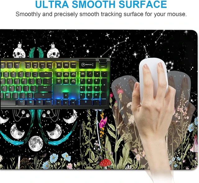 Alt view image 5 of 7 - Large Mouse Pad, Ergonomic Mouse Wrist Support + Keyboard Wrist Rest Set+ Extended Gaming Mouse Pad Moth Moon Phase Witchy Office Desk Mat Black Writing Mat Laptop Protector Accessories Desk Pad