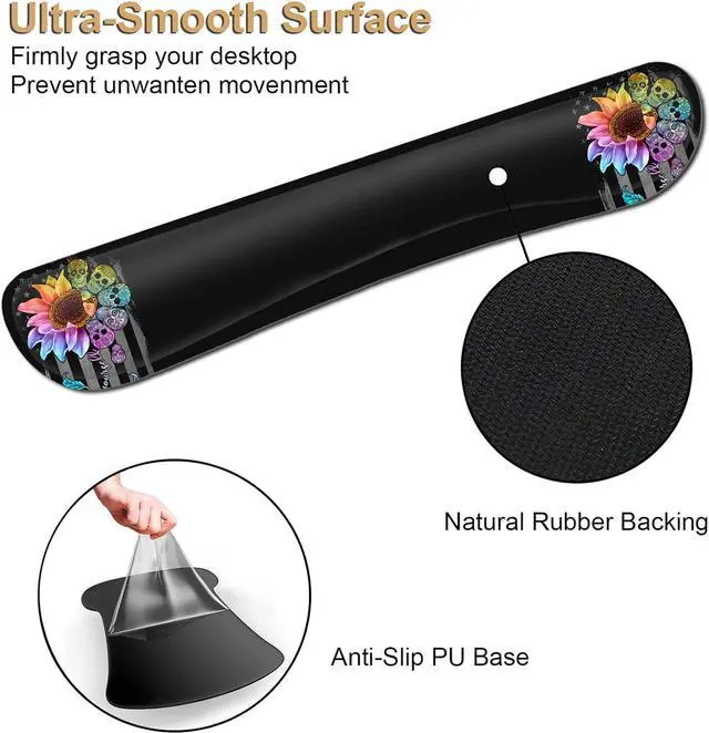 Alt view image 3 of 7 - Mouse Pad with Wrist Support Gaming Mousepad Office Easy Typing Games to Relieve Fatigue Non-Slip Base, Colorful Sunflower Skull Pattern Desktop Decoration, Soft Memory Foam Keyboard Wrist Support