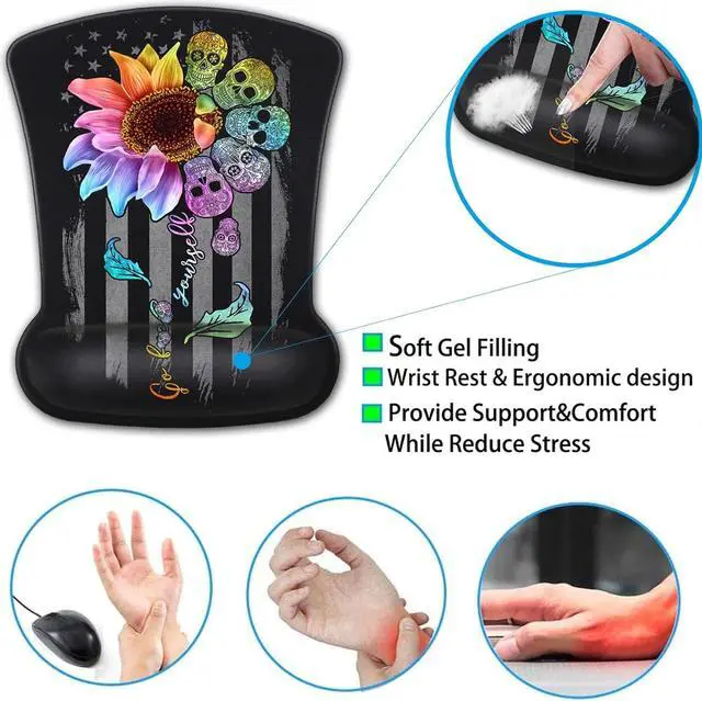 Alt view image 4 of 7 - Mouse Pad with Wrist Support Gaming Mousepad Office Easy Typing Games to Relieve Fatigue Non-Slip Base, Colorful Sunflower Skull Pattern Desktop Decoration, Soft Memory Foam Keyboard Wrist Support