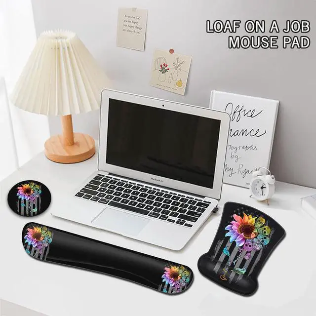 Alt view image 7 of 7 - Mouse Pad with Wrist Support Gaming Mousepad Office Easy Typing Games to Relieve Fatigue Non-Slip Base, Colorful Sunflower Skull Pattern Desktop Decoration, Soft Memory Foam Keyboard Wrist Support