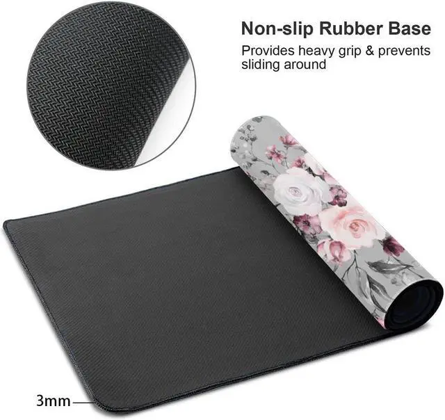Alt view image 2 of 6 - Rose Theme Large Gaming Mouse Pad with Stitched Edges, Non-Slip Rubber Base, Waterproof Desk Writing Pad for Office Home Gamer