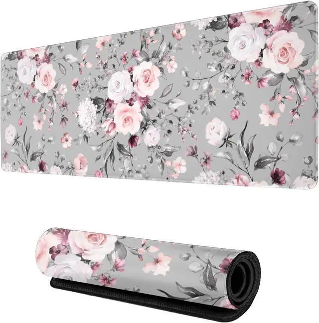 Main image of Rose Theme Large Gaming Mouse Pad with Stitched Edges, Non-Slip Rubber Base, Waterproof Desk Writing Pad for Office Home Gamer