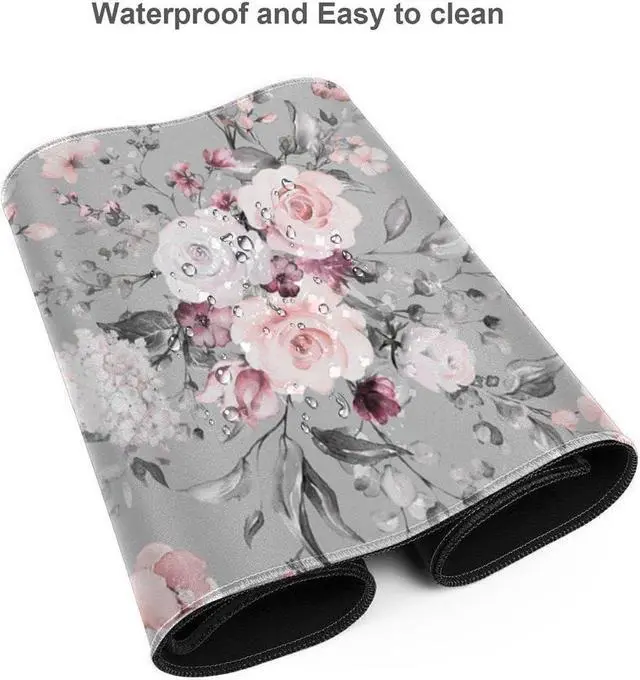Alt view image 3 of 6 - Rose Theme Large Gaming Mouse Pad with Stitched Edges, Non-Slip Rubber Base, Waterproof Desk Writing Pad for Office Home Gamer