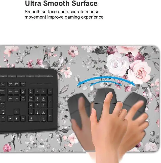 Alt view image 4 of 6 - Rose Theme Large Gaming Mouse Pad with Stitched Edges, Non-Slip Rubber Base, Waterproof Desk Writing Pad for Office Home Gamer