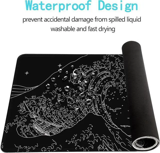 Alt view image 5 of 7 - ? Large Gaming Mouse Pad for Computer Black Japanese Sea Wave Anime Mouse Mat Long XXL Waterproof Keyboard Pads Big Non-Slip Mouse Pads for Game Office Home31.5 x 11.9 in