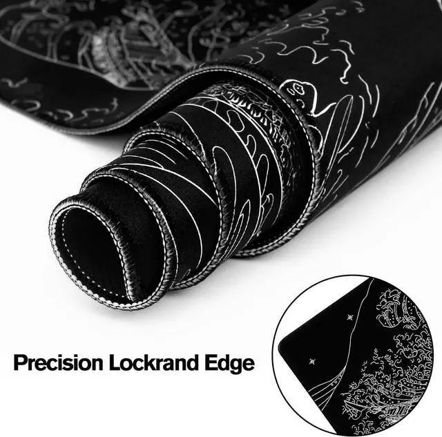Alt view image 6 of 7 - ? Large Gaming Mouse Pad for Computer Black Japanese Sea Wave Anime Mouse Mat Long XXL Waterproof Keyboard Pads Big Non-Slip Mouse Pads for Game Office Home31.5 x 11.9 in