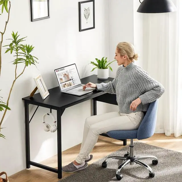 Alt view image 2 of 7 - Desk- Computer Office Small Desk 32 Inch Writing Study Work Desk Home Office Desks Modern Simple Style Table with Storage Bag & Iron Hook, Wooden Desk for Home, Bedroom - Black