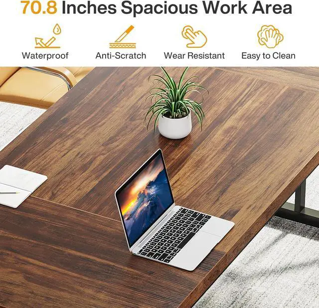 Alt view image 5 of 7 - Tribesigns 70.8-Inch Executive Desk, Large Computer Office Desk Workstation, Modern Simple Style Laptop Desk Study Writing Table Business Furniture for Home Office (Brown/Black, 70.8 Inch)