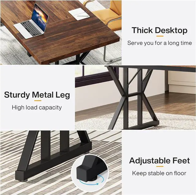 Alt view image 6 of 7 - Tribesigns 70.8-Inch Executive Desk, Large Computer Office Desk Workstation, Modern Simple Style Laptop Desk Study Writing Table Business Furniture for Home Office (Brown/Black, 70.8 Inch)