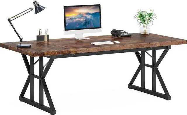 Alt view image 7 of 7 - Tribesigns 70.8-Inch Executive Desk, Large Computer Office Desk Workstation, Modern Simple Style Laptop Desk Study Writing Table Business Furniture for Home Office (Brown/Black, 70.8 Inch)
