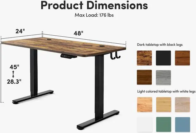 Alt view image 2 of 7 - Electric Standing Desk, 48 x 24 Inches Height Adjustable Stand up Desk, Sit Stand Home Office Desk, Computer Desk, Rustic Brown