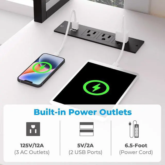 Alt view image 4 of 7 - GreenForest Computer Desk with USB Charging Port and Power Outlet, Reversible Small Desk with Monitor Stand and Storage Shelves for Home Office, 40 in Work Desk with Cup Holder Hook, White